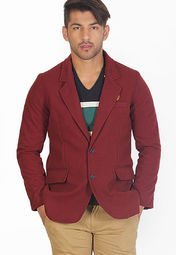 American Swan Solid Maroon Blazer Men