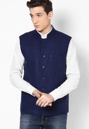 American Swan Solid Navy Blue Waistcoat Men