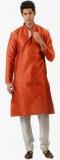 Amora Orange Printed Kurta Pyjama Men