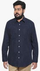 Amydus Navy Blue Printed Regular Fit Casual Shirt men