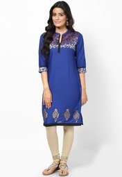 Anahi Cotton Navy Blue Solid Kurta women