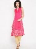 Anahi Pink & Golden Printed A Line Kurta Women