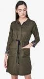 And Olive Coloured Solid Shift Dress women