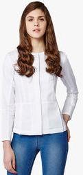 And White Solid Jacket Women