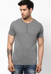 Andrew Hill Grey Henley T Shirt With Contrast Neck Binding & Placket Men