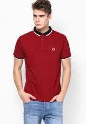 Andrew Hill Maroon Tipping Collar Polo T Shirt With Chest Embroidery Men