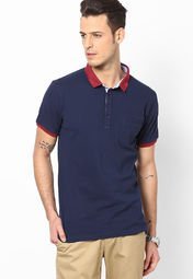 Andrew Hill Navy Blue Polo T Shirt With Small Contrast Collar Men