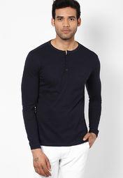 Andrew Hill Smart Navy Blue Full Sleeve Henley T Shirt Men