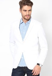 Andrew Hill Smart White Mixed Linen Blazer Men