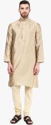 Angrakha Solid Beige Kurta Men