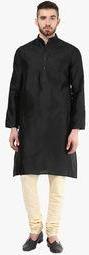 Angrakha Solid Black Kurta Men