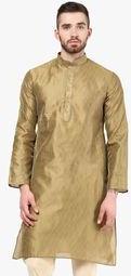 Angrakha Solid Golden Kurta Men