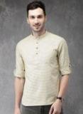 Anouk Beige & Black Checked Straight Kurta Men