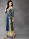 Anouk Beige & Blue Printed Kurta with Palazzos women