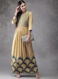 Anouk Beige & Green Embroidered A Line Kurta women