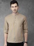 Anouk Beige & Grey Striped Straight Kurta Men