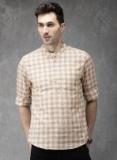 Anouk Beige & White Checked Straight Kurta Men