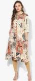 Anouk Beige Printed A Line Dress Women