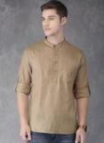 Anouk Beige Solid Straight Kurta Men