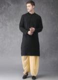 Anouk Black & Beige Solid Kurta With Dhoti Pants Men