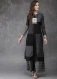 Anouk Black & Grey Striped A Line Kurta women