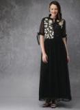 Anouk Black Embroidered Maxi Dress Women