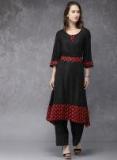 Anouk Black Solid A Line Kurta Women