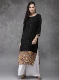 Anouk Black Solid Straight Kurta Women