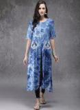 Anouk Blue Printed A Line Kurta Women