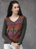 Anouk Charcoal Grey & Pink Self Design Cardigan women