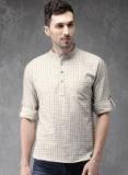 Anouk Cream Coloured & Black Checked Straight Kurta Men