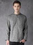 Anouk Grey & Black Printed Straight Kurta Men