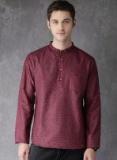 Anouk Maroon & Black Printed Straight Kurta Men