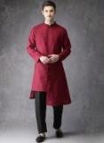 Anouk Maroon & Black Solid Kurta Set Men