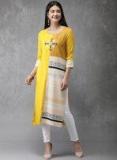 Anouk Mustard Printed Straight Kurta Women