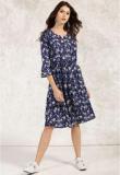 Anouk Navy Blue Coloured Printed Shift Dress women