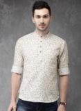 Anouk Off White & Beige Printed Straight Kurta Men