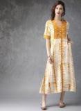 Anouk Off White & Mustard Yellow Printed A Line Kurta women