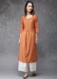 Anouk Orange Striped Straight Kurta Women