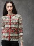 Anouk Red & Off White Self Design Cardigan Women