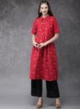 Anouk Red Printed A Line Kurta Women