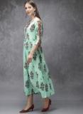 Anouk Sea Green & Purple Printed A Line Fusion Kurta Women