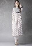 Anouk White & Navy Blue Printed Panelled A Line Kurta women