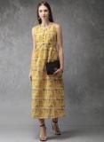 Anouk Yellow Checked Fit And Flare Dress Women