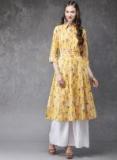 Anouk Yellow Printed A Line Kurta Women