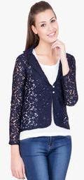 Ants Navy Blue Solid Summer Jacket Women