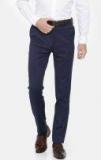 Arrow Navy Blue Relaxed Tapered Fit Solid Formal Trousers Men