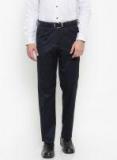 Arrow Navy Blue Smart Slim Fit Solid Formal Trousers Men