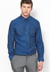 Arrow Striped Navy Blue Formal Shirt Men