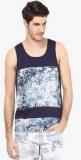 Atorse Navy Blue Printed Round Neck Vest men